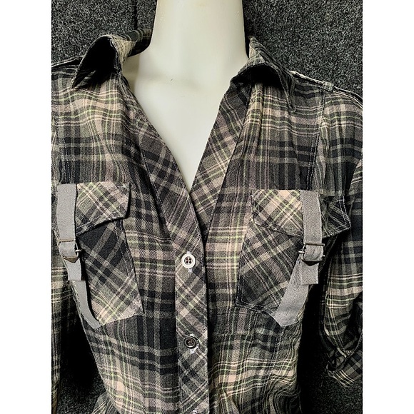 Brown Plaid Utility Button Up Top Size Small - Picture 10 of 11